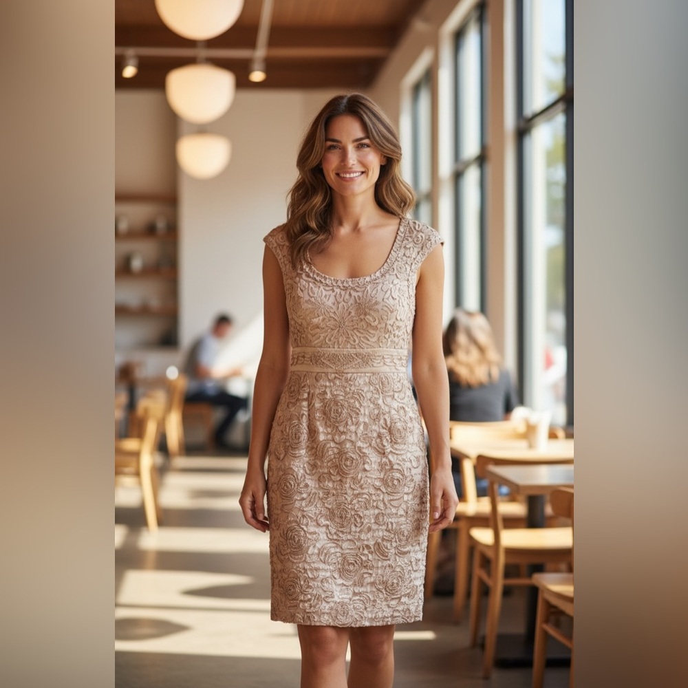 Sue Wong Nocturne Collection Taupe Beaded Dress ✨ Wedding Mother of Bride Luxury